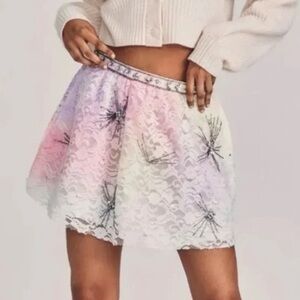 NEW! LoveShackFancy Kenzie Crystal & Lace Pastel Mini Skirt Size 8
